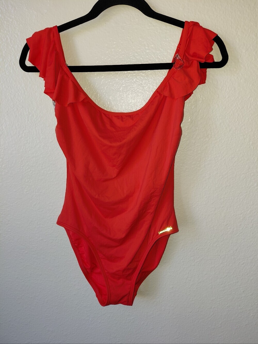 Vince Camuto Swim- Women's 10 Orange Red Ruffle-Shoulder One-Piece Swimsuit